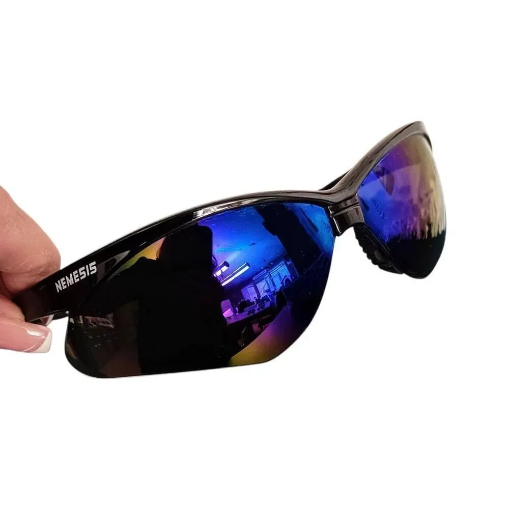 Nemesis Polished Black Gray Lens Sport Wrap Mens Biker Safety Sunglasses